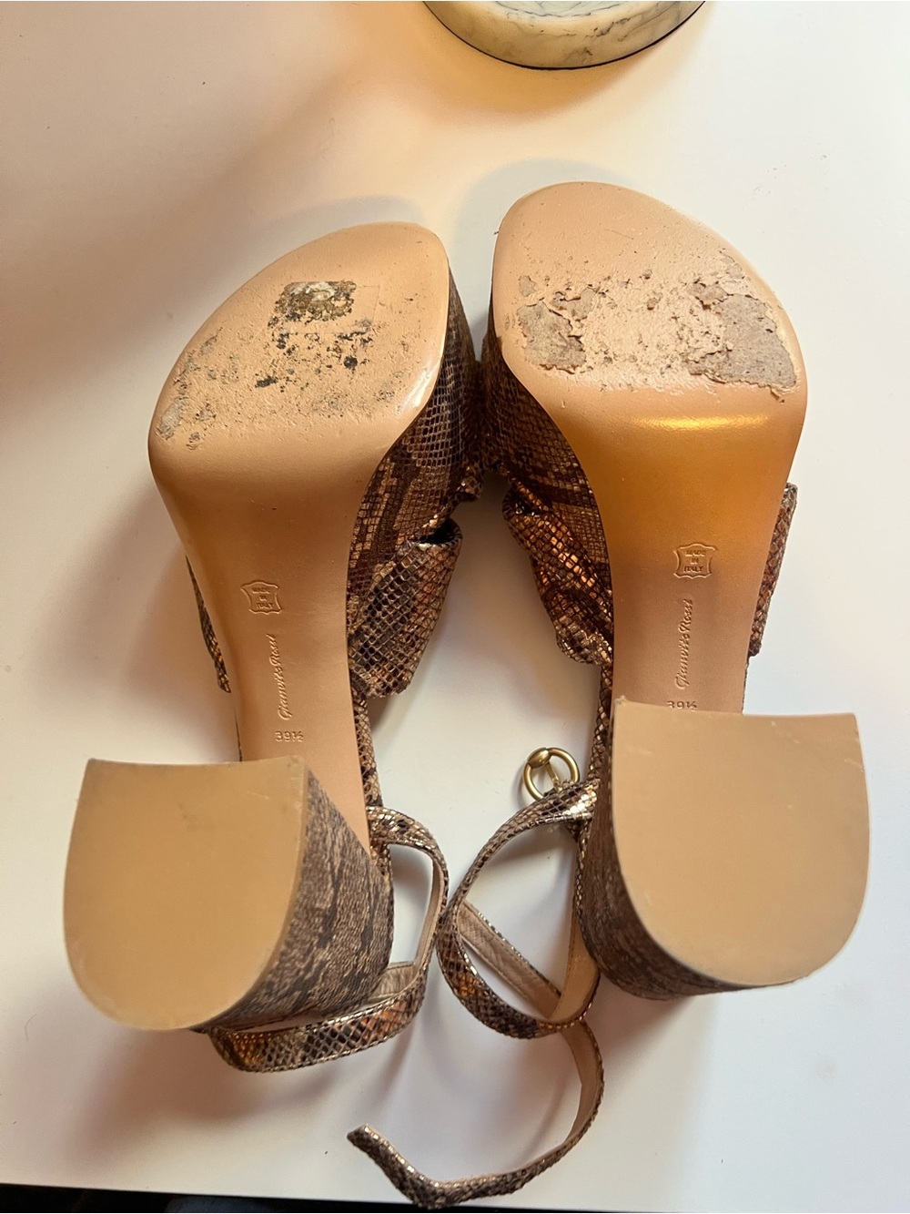 Milano Metallic Snake-Print Knot Heels in Bronze - Picture 5 of 5